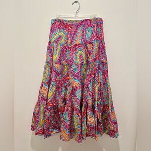 Lauren Ralph Lauren Paisley Lined Tiered Skirt Size Medium